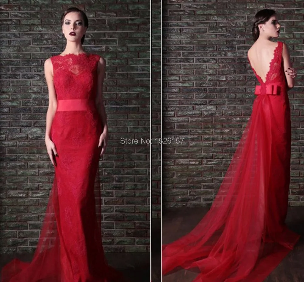New Arrival Mermaid Evening Dress Red With Appliques Lace Court Train Vestido De Festa Tank Sleeveless Dresses Romantic | Свадьбы и