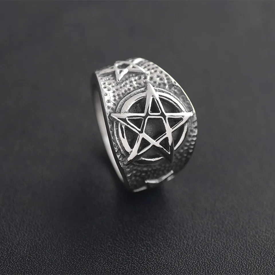 RIR, магазин, ретро кольцо Wicca из нержавеющей стали, высокое качество, пентаграмма, панк, готический, Байкерский стиль, кольцо для мужчин, модное ювелирное изделие, подарок