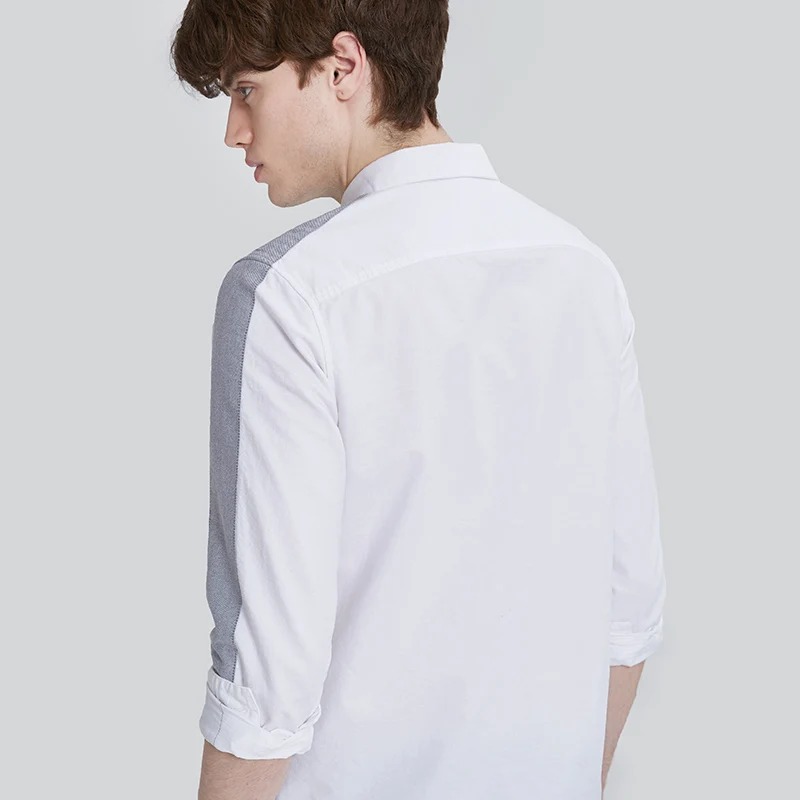 Markless осень 2017 г. белая Лоскутная рубашка мужская с длинными рукавами 100% хлопок