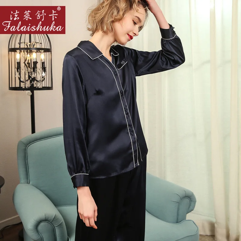 Super elegance 100% mulberry silk pajamas sets women noble quality long sleeves genuine 100% pure silk womens pyjamas