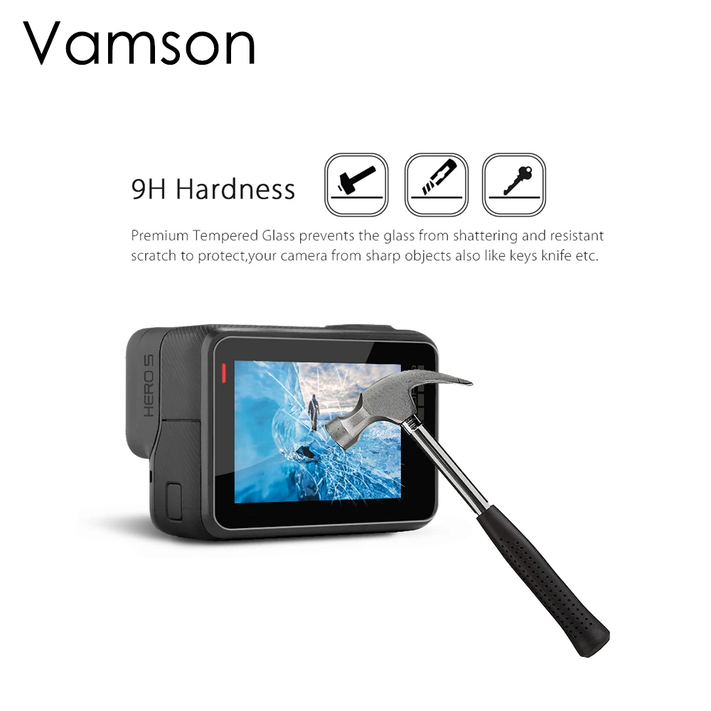 Vamson закаленное Стекло для экшн-Камеры GoPro Hero 7 6 5 экшн видео объектив камеры LCD Экран дисплея протектор Аксессуары+ крышка объектива VP709C