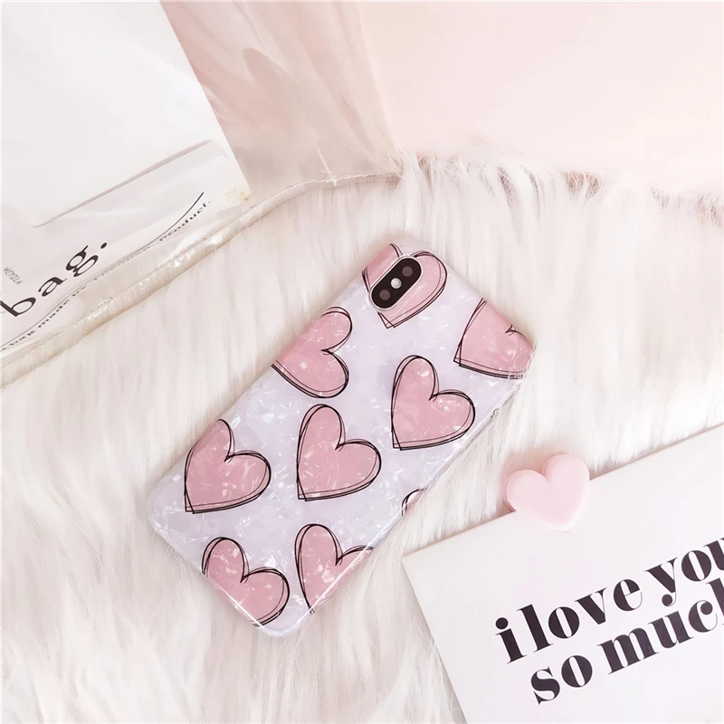 Для iPhone 6 6s 7 8 плюс розовая в виде сердца чехол для X XR XS MAX на заднюю часть роскошный