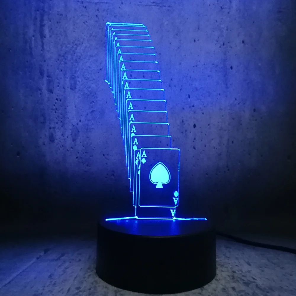 Креативная 3D светодиодная USB лампа для покера игральная карта волшебник