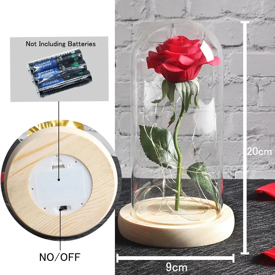 2019 Beauty And The Beast Red Rose With Led Light In Glass Dome For Wedding Party Valentine's Day Gift Mother's Roses | Дом и сад