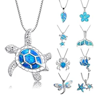 fdlk hot new arrival cute ocean beach jewelry blue opal sea turtle 1pc allergy free adjustable pendant necklace
