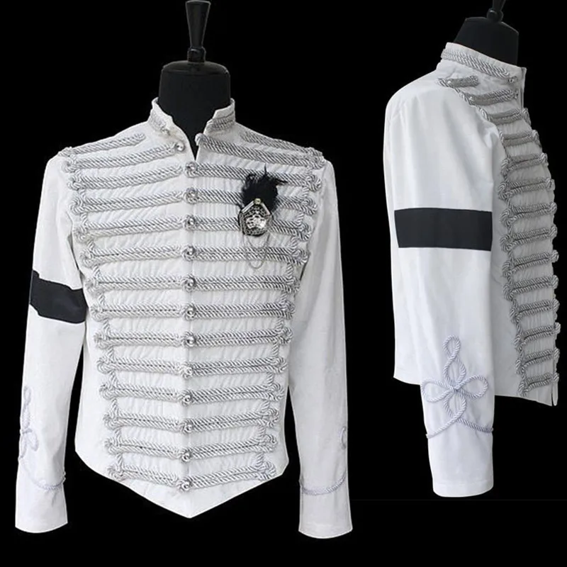 MJ Michael Jackson Classic Handmade England Military White Jacket Formal Dress Casaul Halloween show Gift Collection