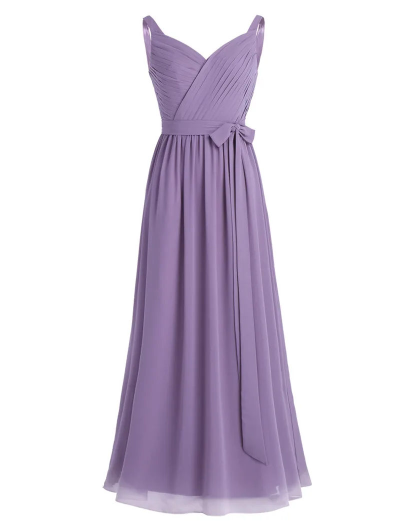 Dusty Purple IEFiEL элегантное женское Плиссированное шифоновое Летнее Длинное платье подружки невесты без рукавов с v-образным вырезом платье на выпускной для принцессы платье в пол - Цвет: Dusty Purple