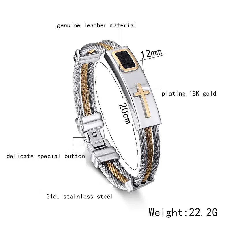 Vnox крест браслет Для мужчин Jewelry Проволока из нержавеющей стали цепи мужской