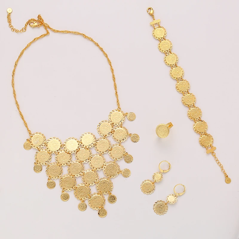 SONYA мусульманский ислам ic Набор кулонов монета золотого цвета ожерелье серьги, браслет, кольцо набор ислам винтажные монеты набор свадьба