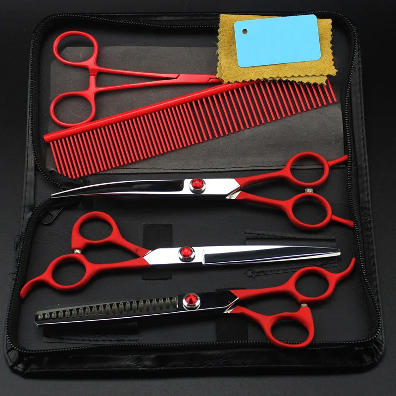5 kit professional Japan 440c 7 inch RED pet dog grooming hair scissors set cutting shears thinning barber hairdressing | Красота и