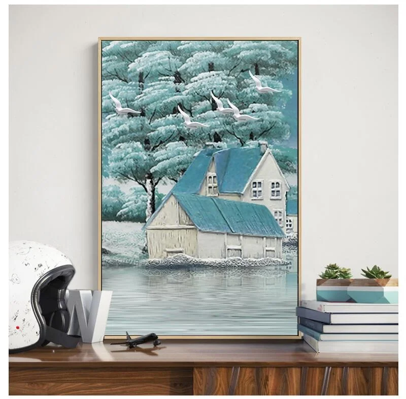 

Modern Home Decoration Canvas Painting Green Forest and Lake Landscape Poster and Print Wall Art Picture for Living Room Decor