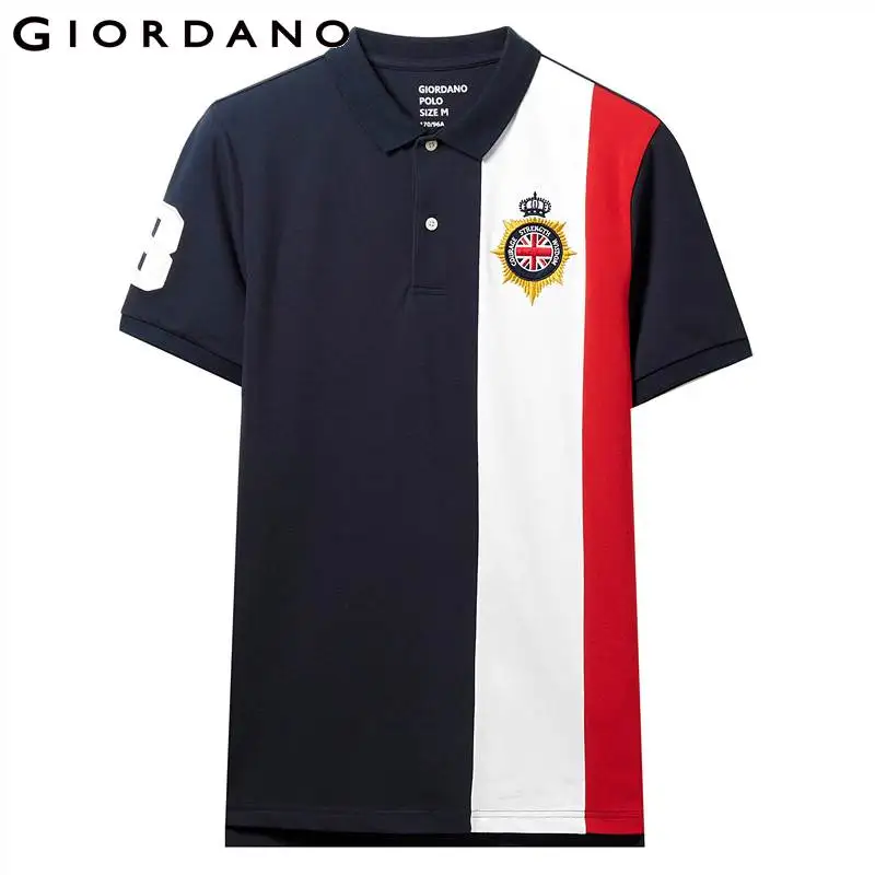 Giordano Мужская рубашка поло с коротким рукавом вышитая графическая эластичная