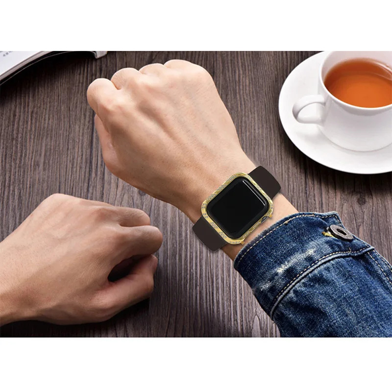 Алмазная оправа с алмазным чехлом для Apple Watch 4 44 мм 40 мм ремешок Iwatch Чехол протектор Аксессуары для часов