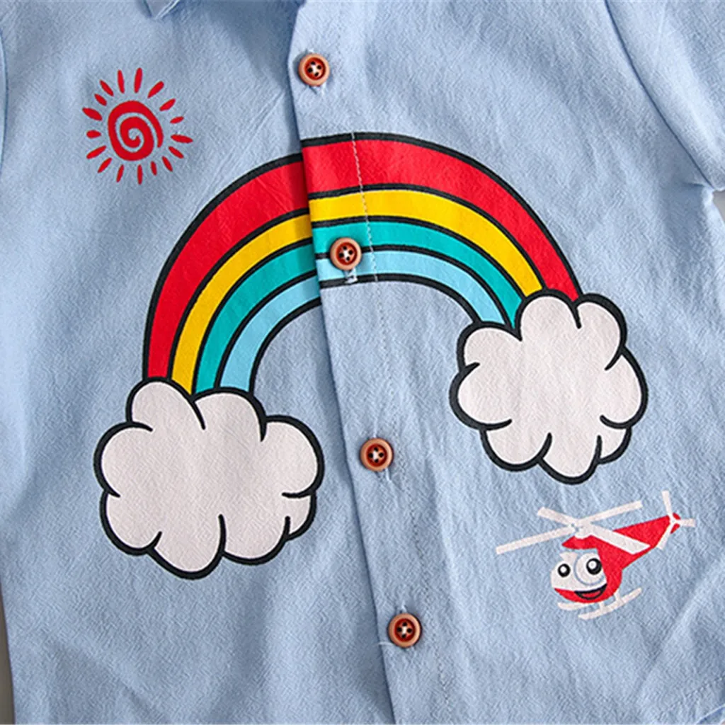 Летняя хлопковая Футболка с радугой для маленьких мальчиков топы рваные джинсы