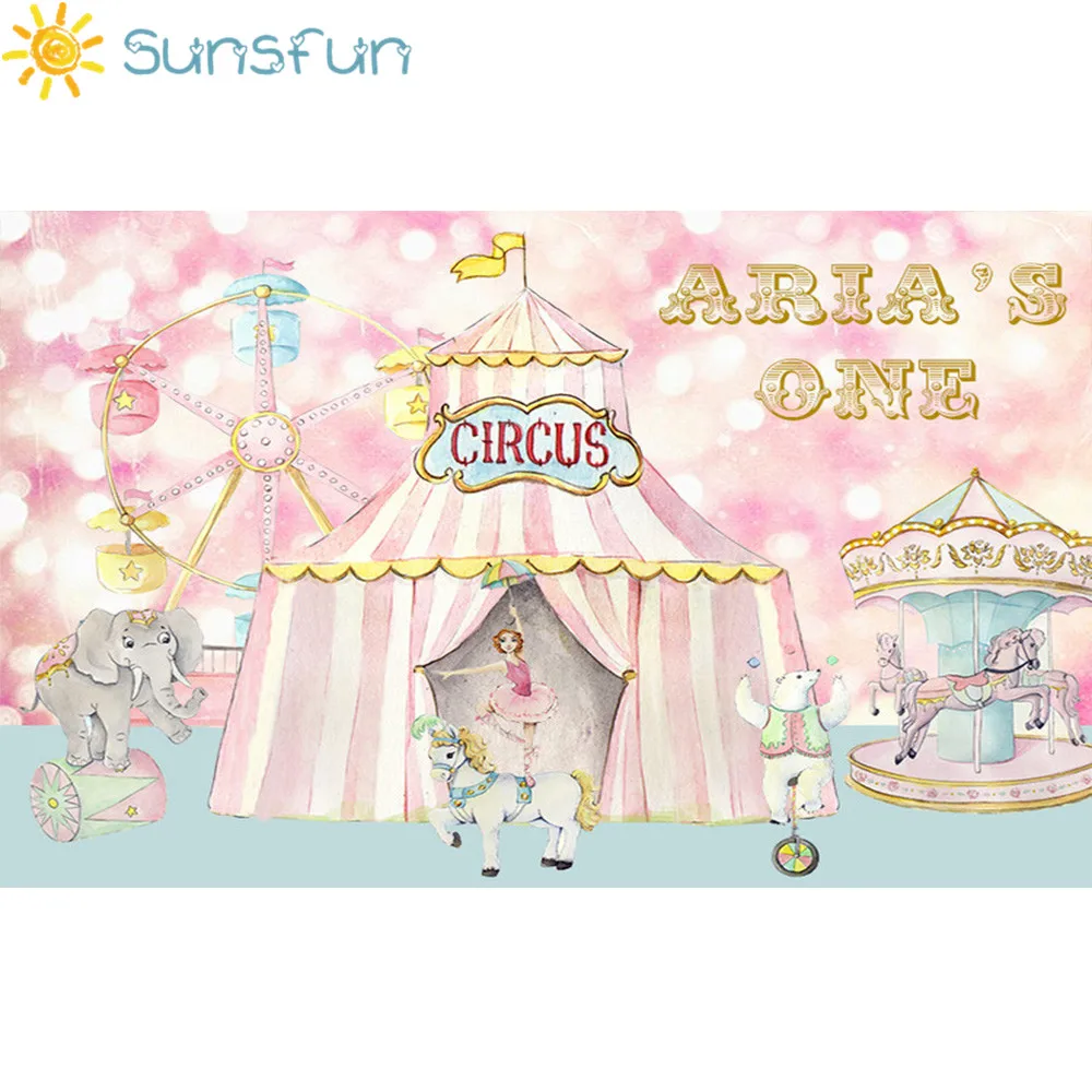 Sunsfun фотостудия фондовый цирк день рождения розовые вечерние животное колесо обозрения карусель фон фотосессия профессиональный