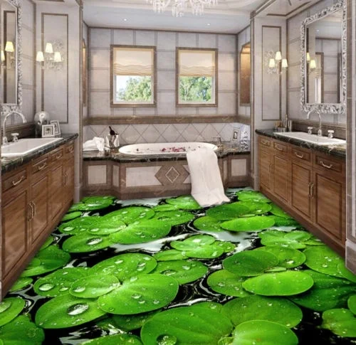

[Self-Adhesive] 3D Green Leaves Pond 4 Non-slip Waterproof Photo Self-Adhesive Floor Mural Sticker WallPaper Murals Wall Print