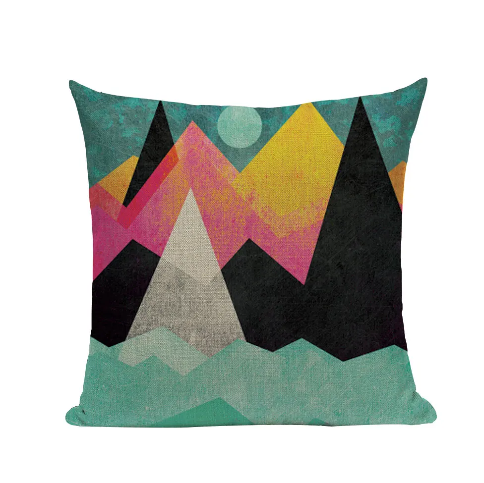Картина маслом красочные треугольники горные солнечные подушки наволочки