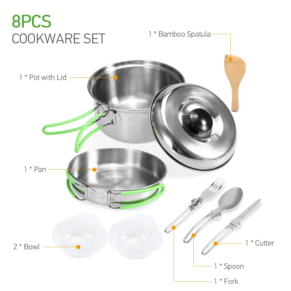Lixada Camping Cookware Mess Kit Backpacking Hiking Picnic Outdoor Cooking Pot and Pan Set Cookset Tableware Cutlery Utensil | Спорт и