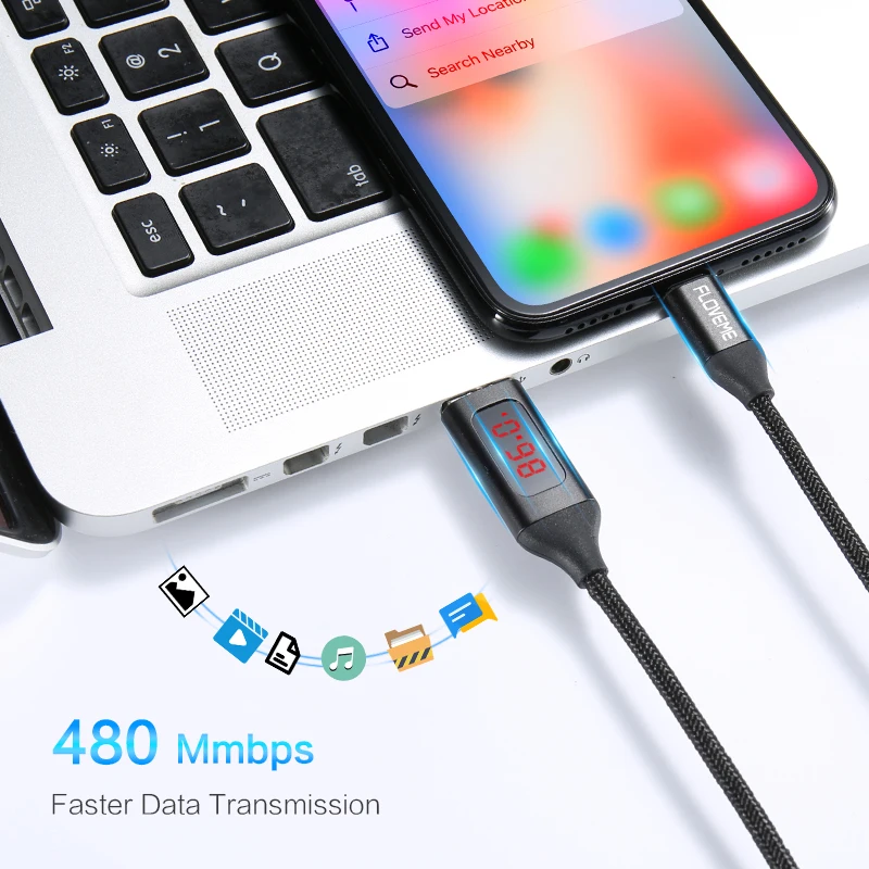 СВЕТОДИОДНЫЙ цифровой usb-кабель FLOVEME для Apple iPhone X, 7, 8, 6 Plus, зарядное устройство 2.1A, зарядка для передачи данных, кабели с нейлоновой оплеткой