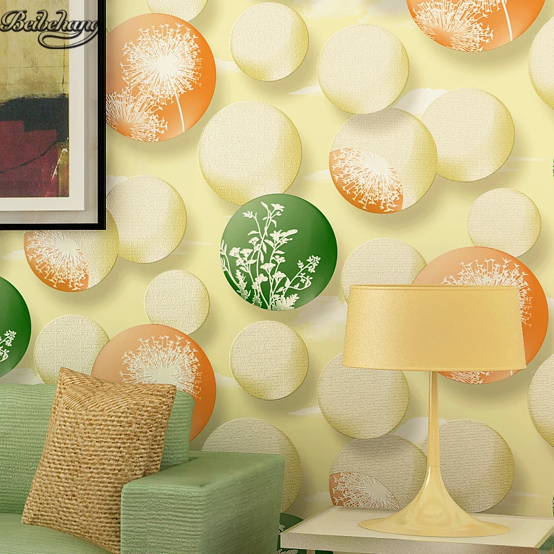 

beibehang 3d three - dimensional non - woven warm green dandelion circle bedroom living room sofa TV background wallpaper