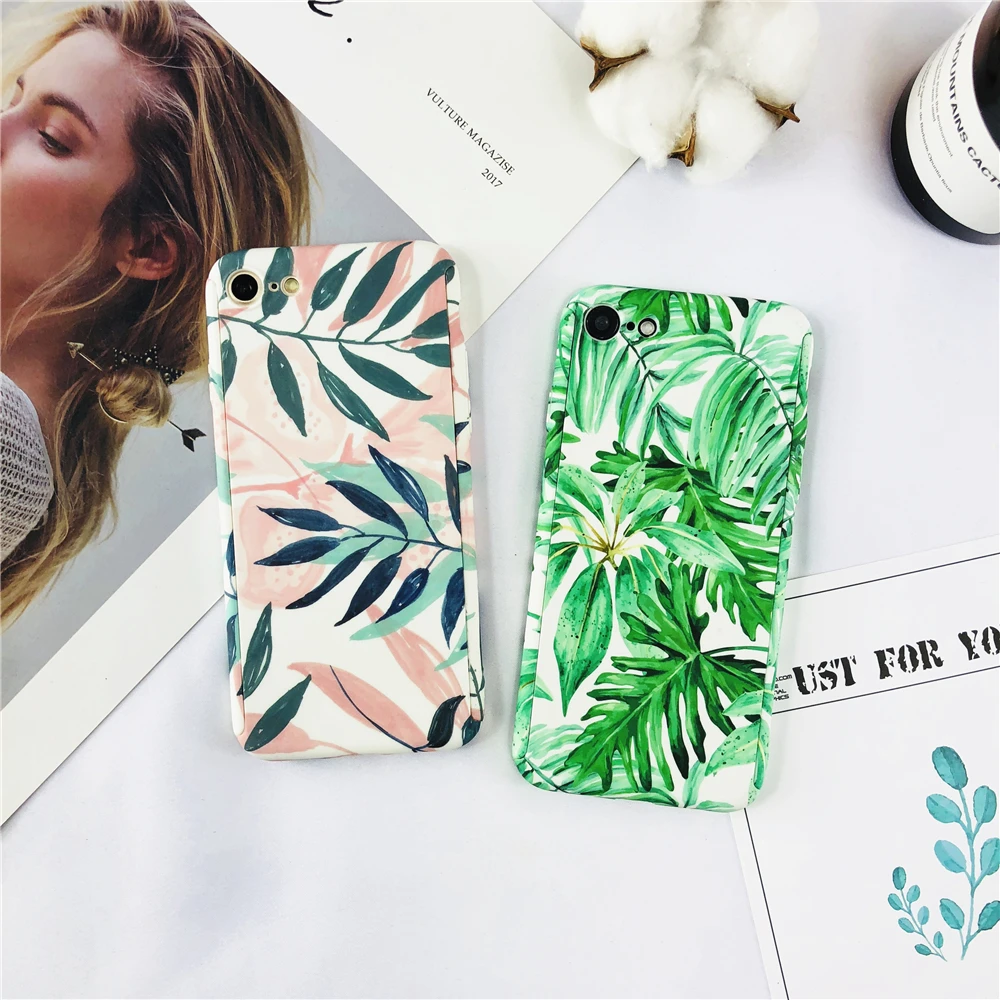 Girl Models Cases For IPhone 5 360 Degree Marble Stone Full Protective Phone 5s 5se Plant Leaf Hard Back Cover |