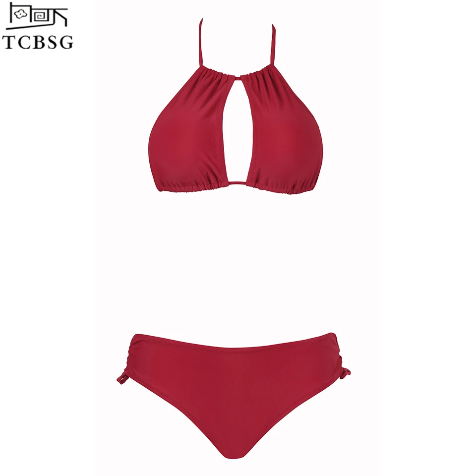 Женский купальник с пуш ап TCBSG однотонный комплект бикини бюстгальтером без