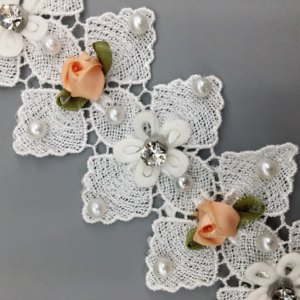 2 ярда цветы розы жемчужная кружевная отделка стразы кристалл Свадебная лента