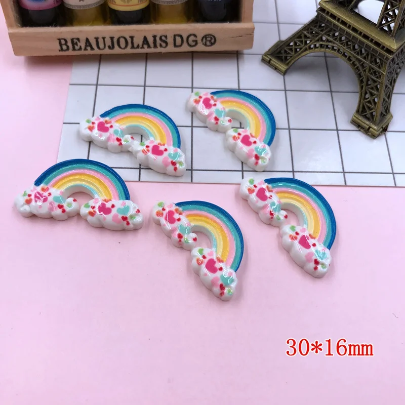 small size 5 шт./лот каваи очаровательное сердце радуга, смола кабошон с плоской задней поверхностью для волос Лук центр, украшения телефона, DIY - Цвет: small size