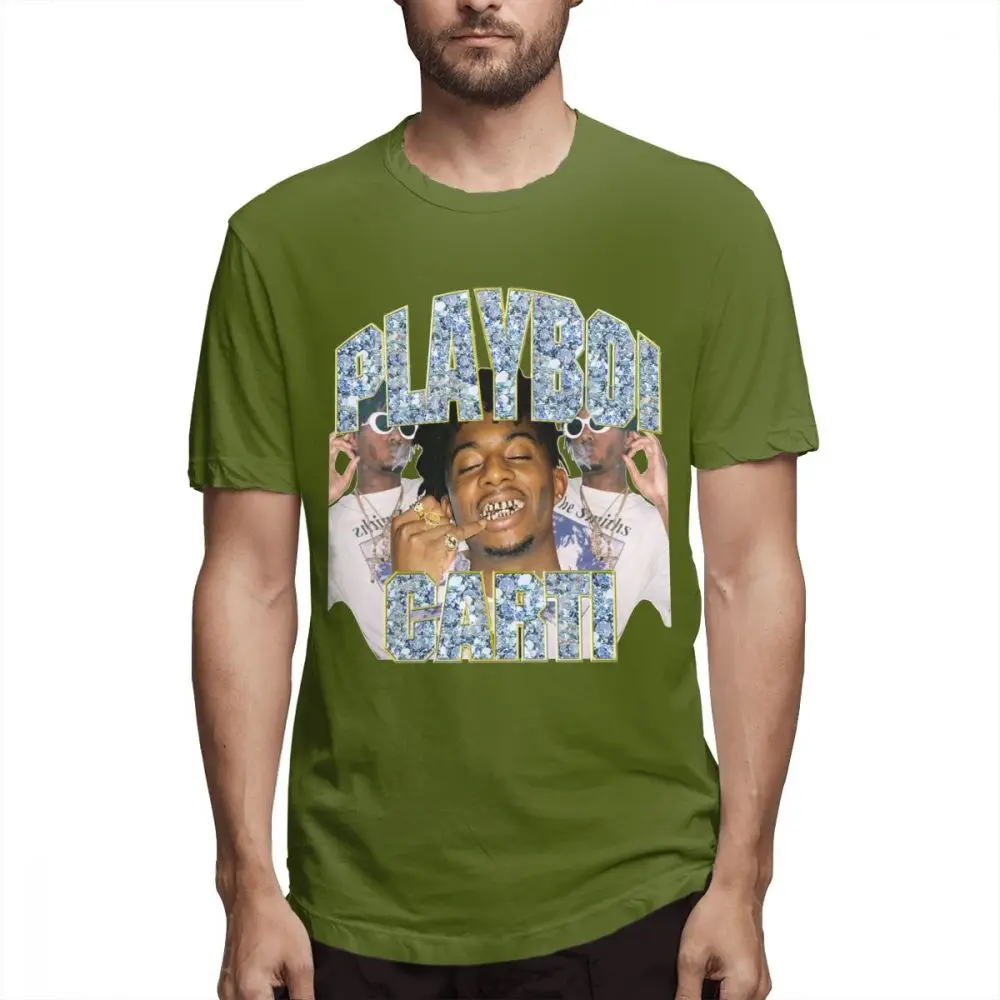 Армейский зеленый Playboi Carti Винтажная футболка с коротким рукавом, дизайн для мужчин, популярная качественная хлопковая футболка для мужчин - Цвет: Армейский зеленый