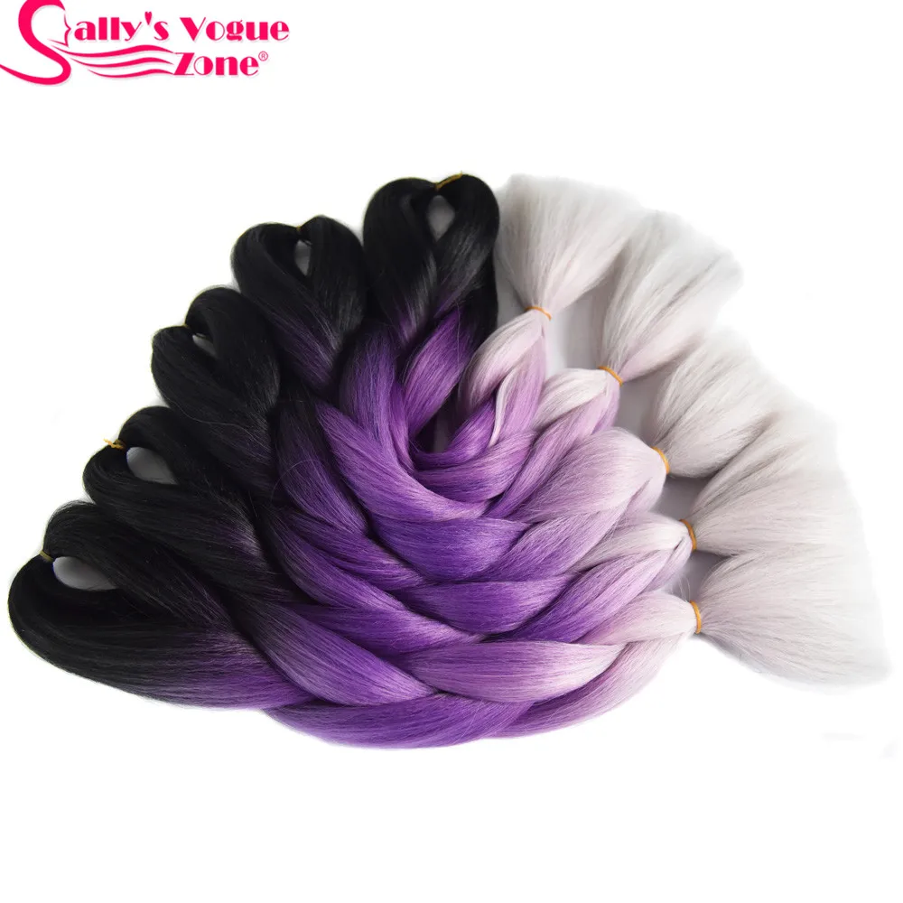 Синтетические волосы для наращивания Sallyhair 24 дюйма Омбре 3 тона черный фиолетовый