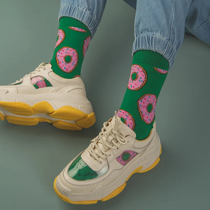 

Tide Cool Funny Socks Women Cotton Casual Happy Socks Food Series New Dessert Creative Pattern In The Tube Donuts Men's Socks