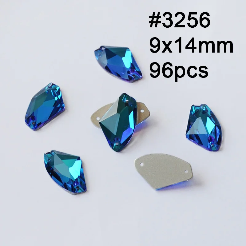 Galactic 9X14 96pcs Смешанные формы Синий Циркон Круглые пришивные стразы Серебряная задняя часть с отверстиями плоская задняя сторона пришитые Стразы для украшения одежды - Цвет: Galactic 9X14 96pcs