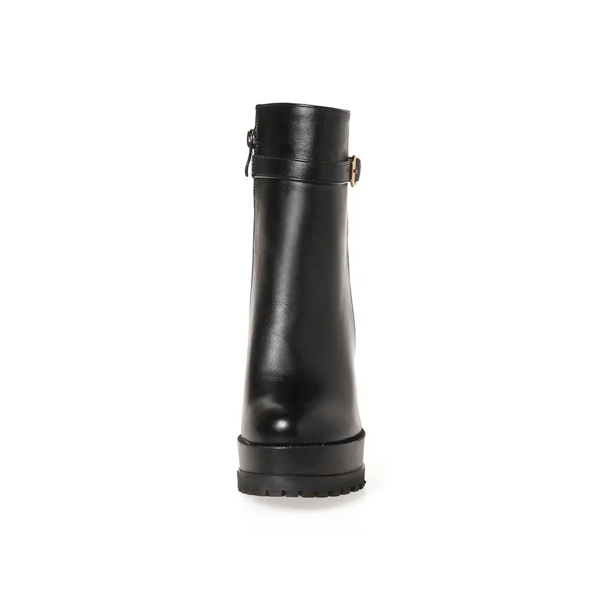 Женские мотоциклетные ботильоны QUTAA черные на высоком квадратном каблуке с