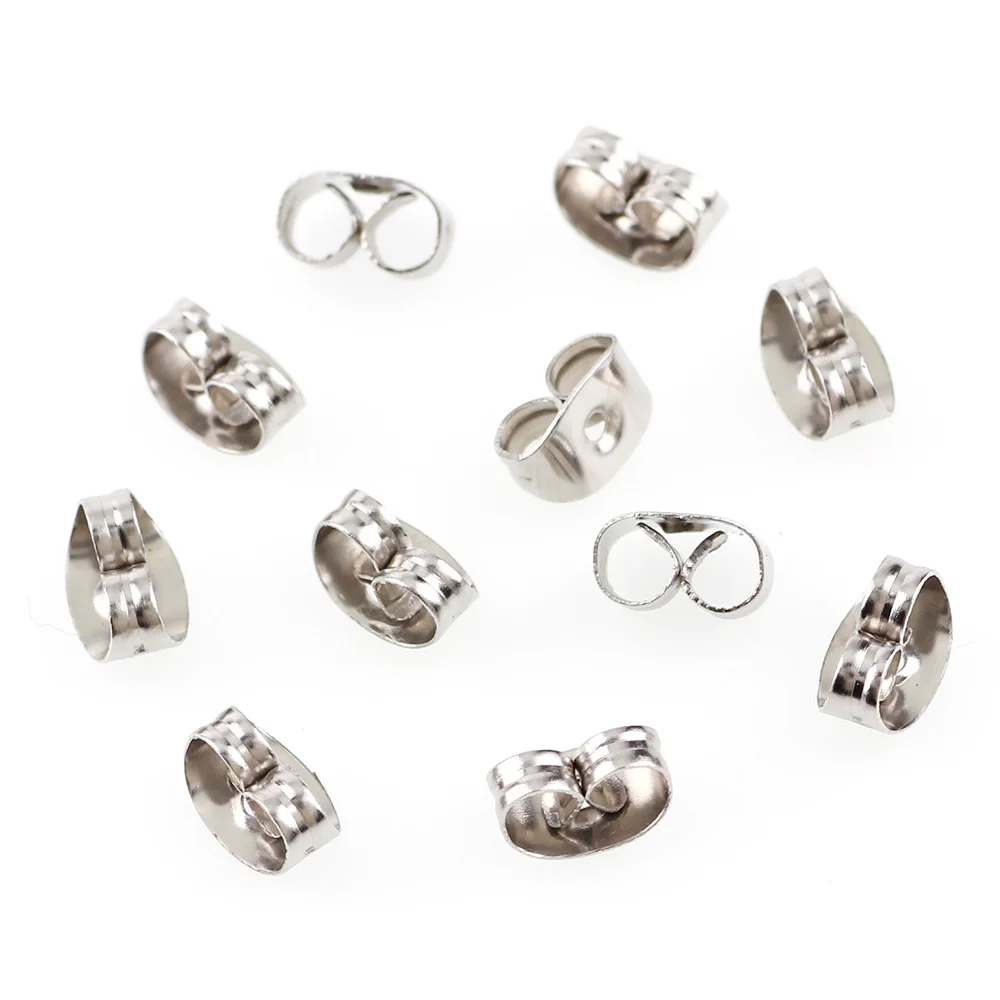 100pc 4x6mm Silver Tone Stainless Steel Ear Nut Clutch Earring Stoppers Post Stud earrings Backs DIY Jewelry Findings