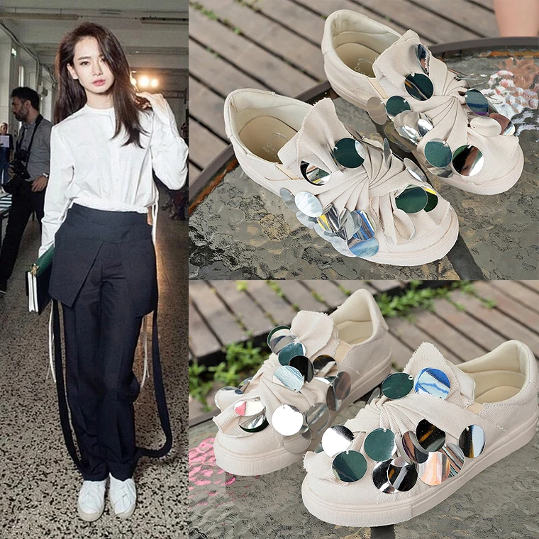 

New Arrived 2019 Hot Sequin Women Shoes For Woman Flat Heels Round toe Casual single shoes fashion canvas shoes