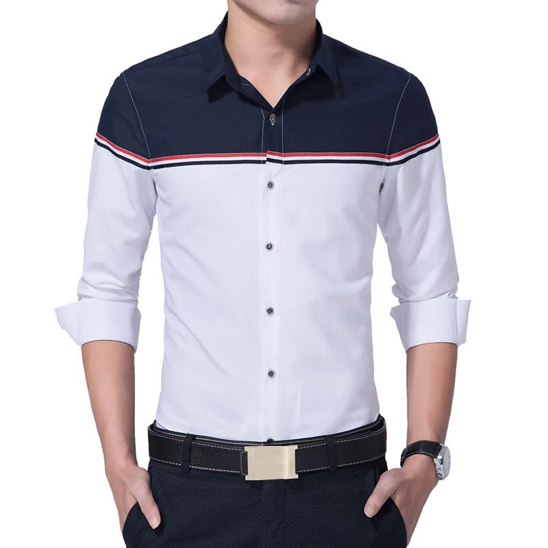 2019 Новая Осенняя Модная брендовая мужская одежда приталенная Мужская рубашка с