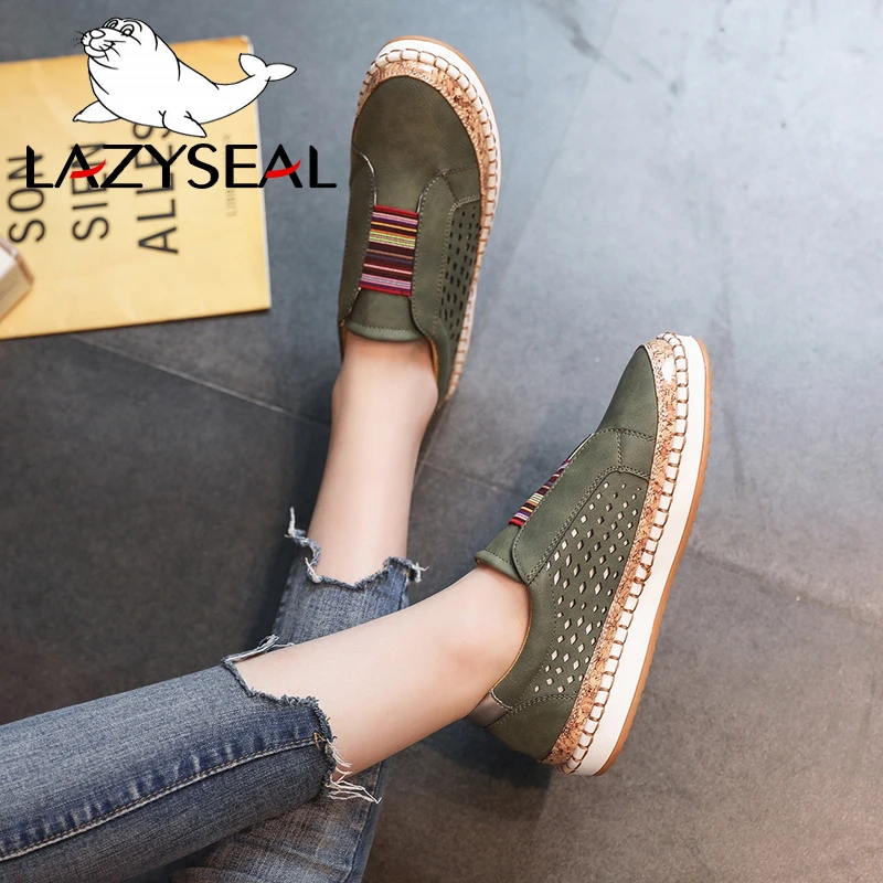 LazySeal, новая летняя женская обувь на плоской подошве с перфорацией женская повседневная обувь для девушек, дышащая обувь без шнуровки, большой размер 43