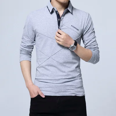 light gray Miacawor плюс размер мужские поло тонкая хлопковая рубашка подходит Camisa Polo весна осень с длинными рукавами мужские футболки 4XL 5XL рубашка поло T665 - Цвет: light gray