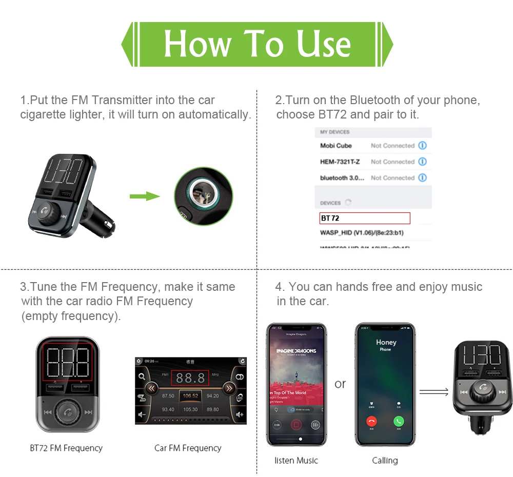 Fm-передатчик, Bluetooth, автомобильный трансмиссор, Handsfree, TF модулятор, трансмиттер, радио, MP3, двойной USB, автомобильное зарядное устройство