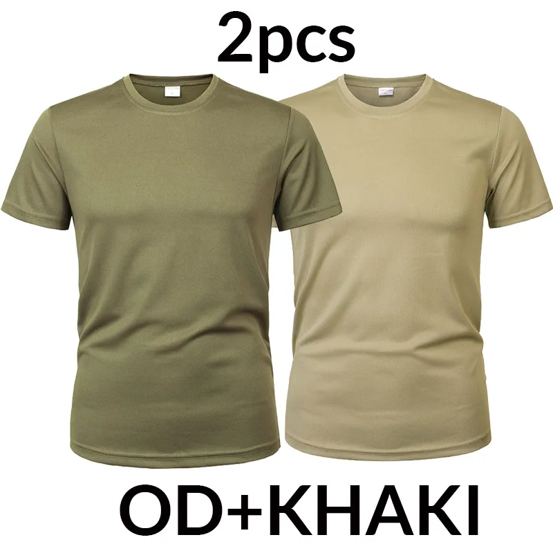 OD KHAKI MEGE, 3 шт./2 шт., Мужская камуфляжная тактическая футболка, армейская Военная футболка с коротким рукавом и круглым вырезом, быстросохнущие футболки для спортзала, повседневные Большие размеры 4XL - Цвет: OD KHAKI