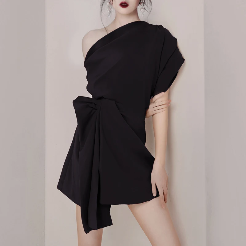 Женский комплект из двух предметов INDRESSME черный топ на одно плечо с рюшами и юбка