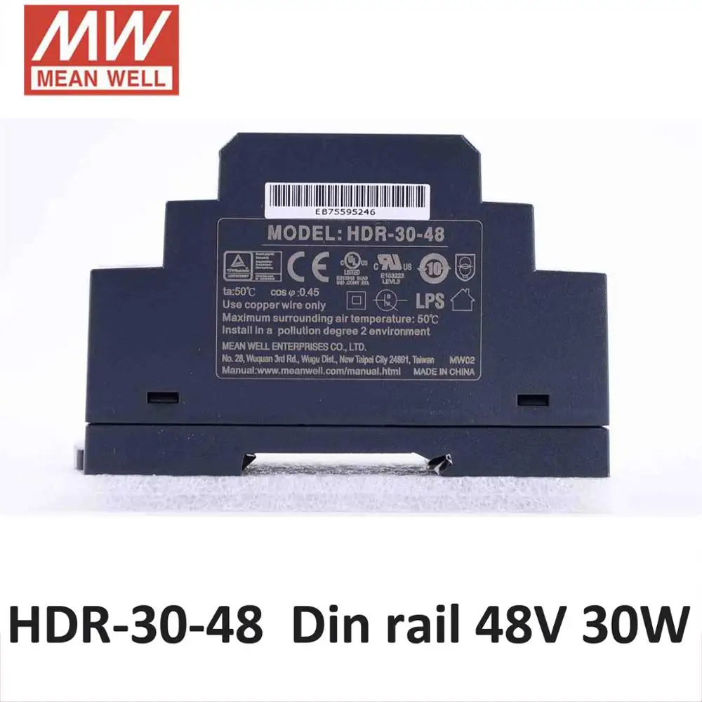 MEAN WELL HDR-30W Mini DC 5 в 12 В 24 в 48 в 15 в din-рейка средняя мощность питания 86-264VAC вход 30 Вт Промышленный источник питания CE UL