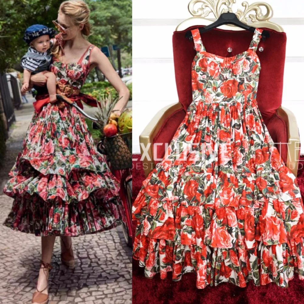 Женское платье на тонких бретельках длинное с принтом и оборками в стиле бохо