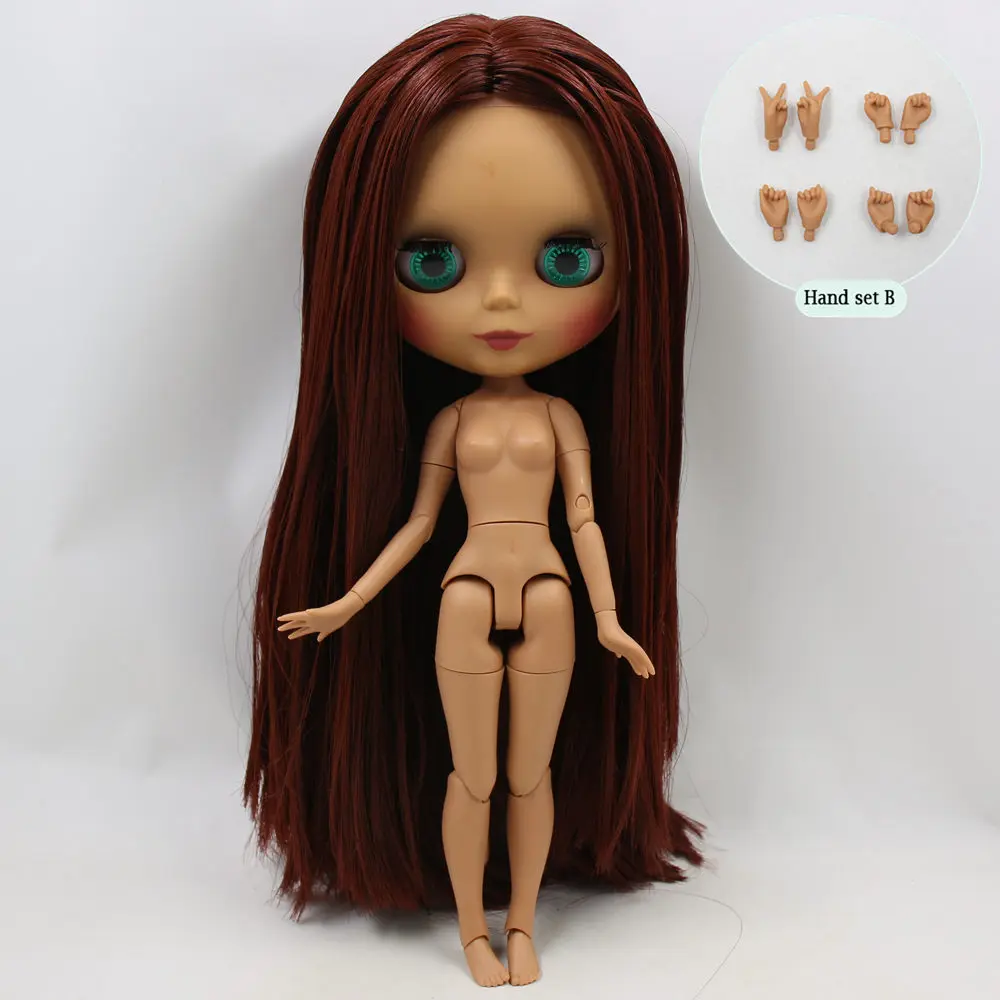 like the picture Ледяной обнаженный Blyth Кукла № BL0362 каштановые волосы без челки суставное тело черная кожа матовое лицо 1/6 BJD - Цвет: like the picture