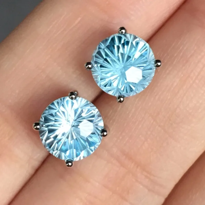 Серьги из серебра 925 пробы с натуральным топазом 8 мм|Серьги-гвоздики| |