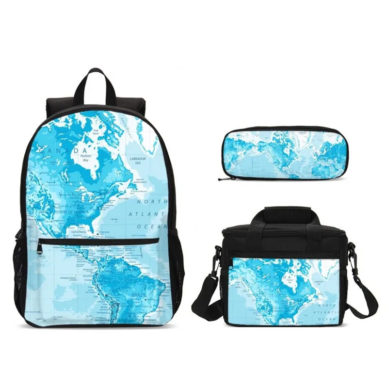 Школьные сумки с картой мира наборы из 3 предметов рюкзак на плечо для детей и