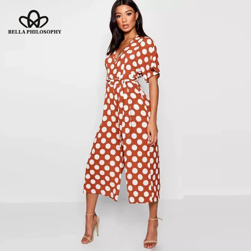 Женские винтажные комбинезоны Wonder с треугольным вырезом и поясом в горошек