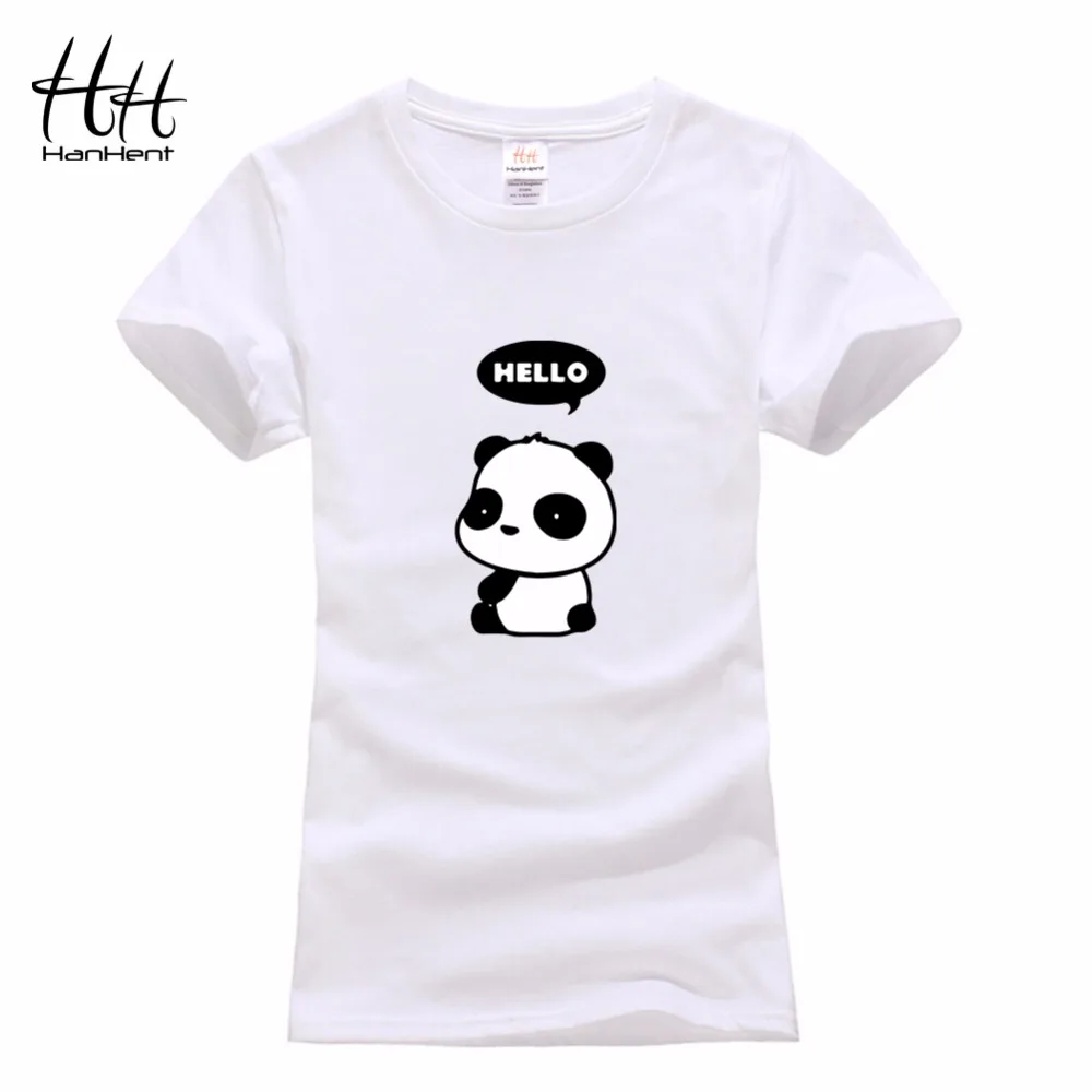 HanHent 2018 летняя хлопковая Футболка для женщин Креативный дизайн hello panda забавная