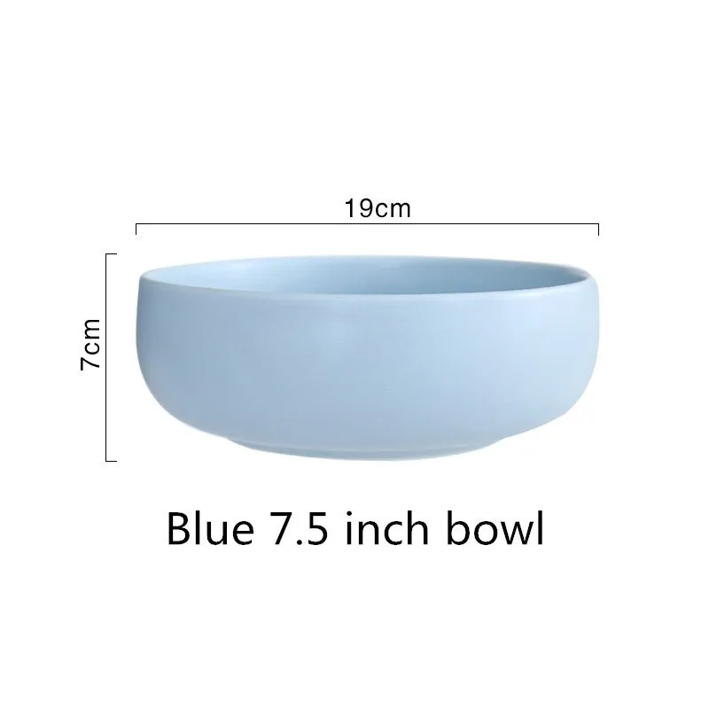Blue 7.5 inch bowl Однотонные миски в скандинавском стиле, наборы керамических тарелок и тарелок, обеденные тарелки белого и синего цвета, поднос для еды, домашний подарок AKUHOME - Цвет: Blue 7.5 inch bowl