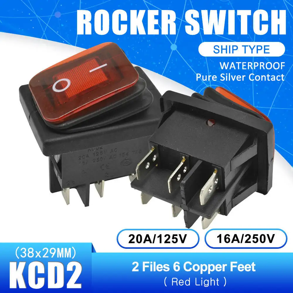 ON-OFF 6 PIN KCD2 водонепроницаемый кулисный переключатель ВКЛ-ВЫКЛ-ВКЛ 4PIN 6PIN Кнопка лодка-образный водонепроницаемые переключатели со светом 15а 250 В - Цвет: ON-OFF 6 PIN